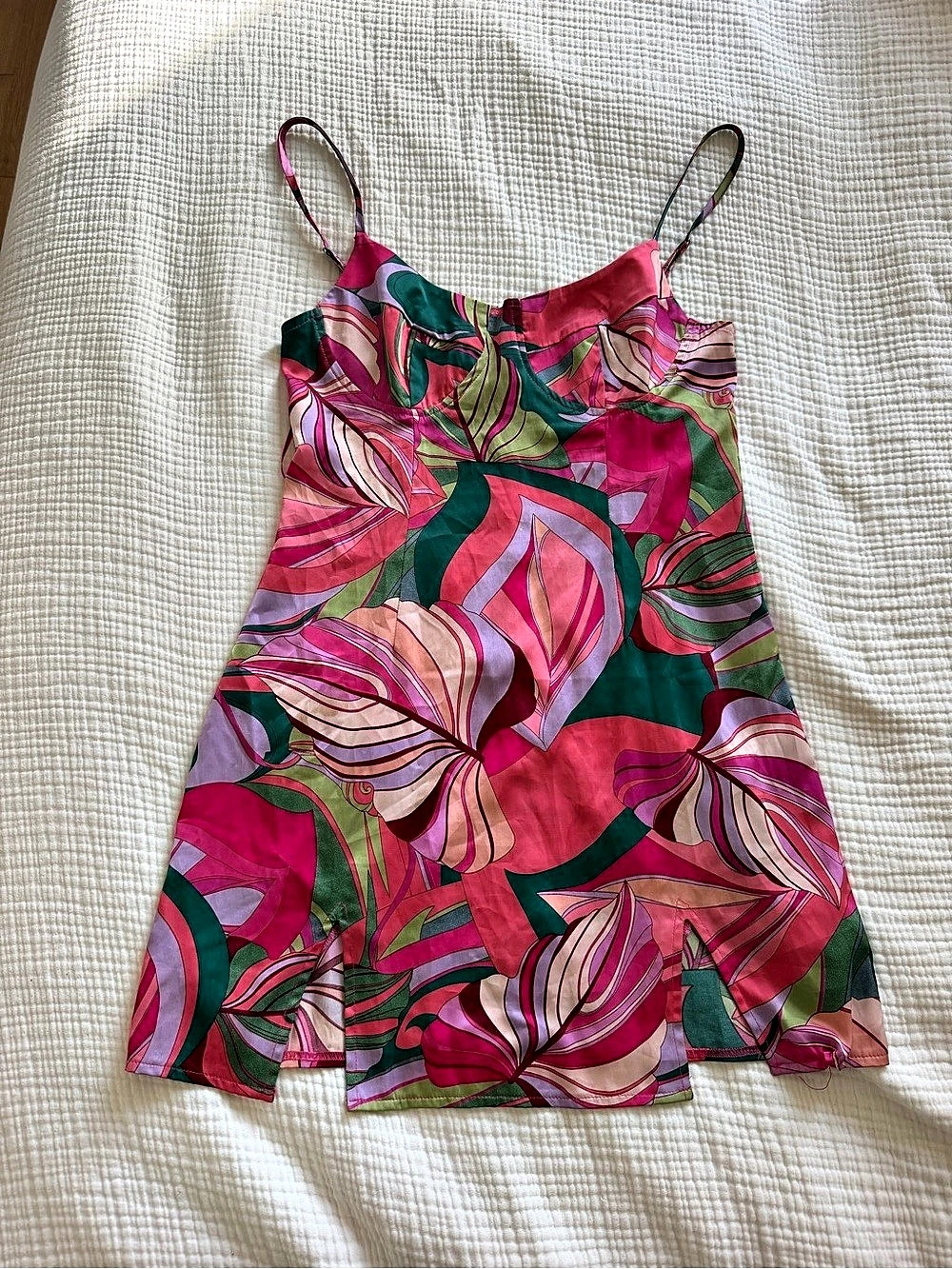 Abstract Print Mini Dress in Pink & Green Like New